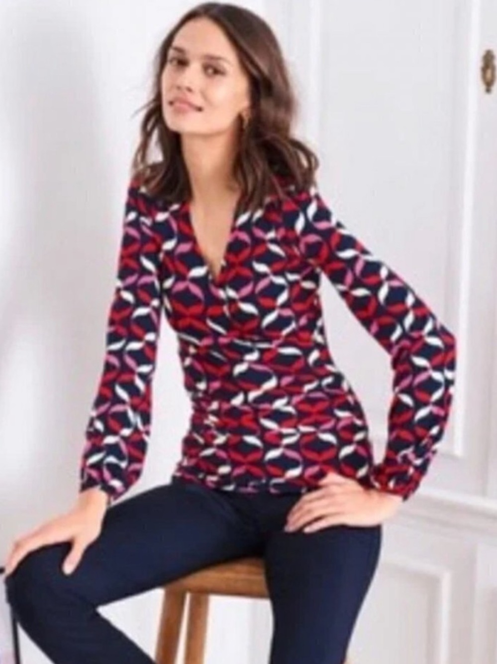 Boden Elodie Ribbon Print Wrap Top Size 12